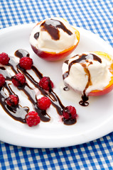 Food concept with ice cream and fruits