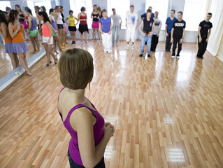 Man's and Female Feet in Training Dance Position.