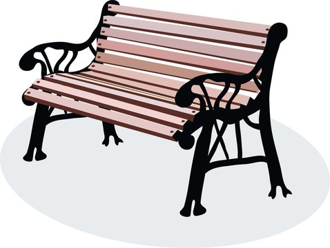 a vectorial image of wooden bench is in a park