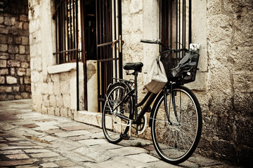 Bicycle in cobble street