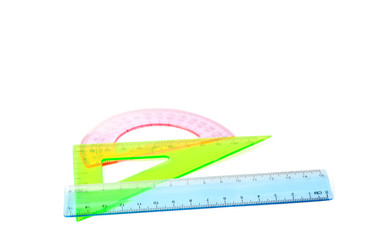 .ruler, protractor, triangle
