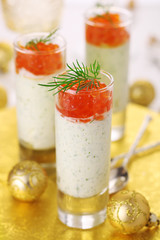 Appetizer with cream cheese and red caviar