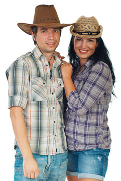 Beauty loving couple in cowboy's hat
