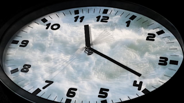 swollen river over clock may be use for a global warming theme