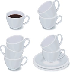 set of white cups