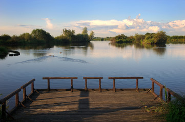 Pier on the shore of a lake