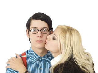 Surprised by Valentine kiss