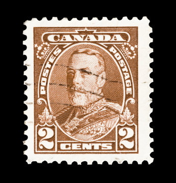 Mail stamp from Canada featuring King George V, circa 1935
