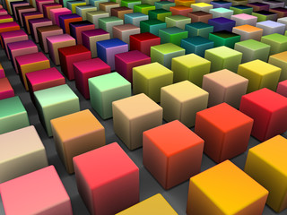 3d render of beveled cubes in multiple bright colors