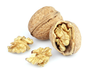Walnuts on a white background