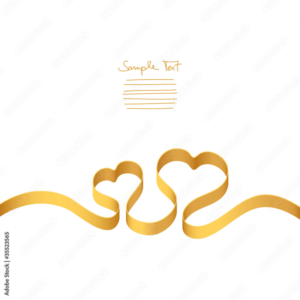 Sticker Gold Ribbon 2 Hearts