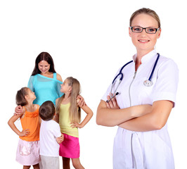 Doctor and family with children