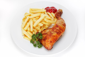 Hähnchenschenkel mit Pommes frites