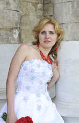 Fototapeta premium Bride near old church