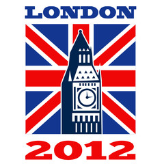 Fototapeta na wymiar London Big Ben British Union Jack flag 2012