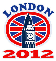Fototapeta na wymiar London Big Ben Clock Tower Union Jack Flag 2012