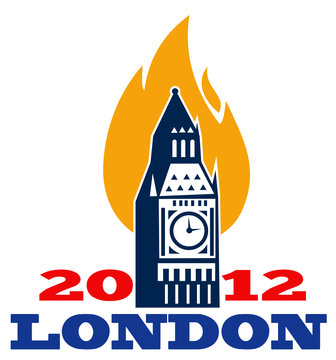 London Big Ben Clock Tower Gold Flames 2012