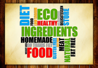 Food Ingredients Cloud Tag on Old Billboard