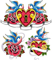 Obraz premium sparrow ribbon emblem set