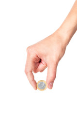 Hand holding 1 Euro coin - 35535943