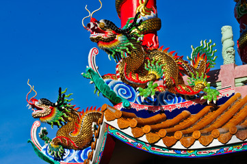 Dragons on the roof with blue sky background