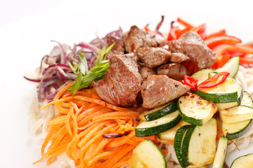 meat with vegetables and noodles