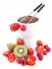 fondue au chocolat détouré sur fond blanc