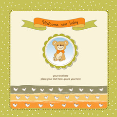 new baby announcement card with teddy bear