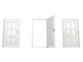 opened white door in row other closed doors
