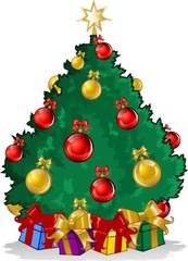 Christmas tree with colorful gifts