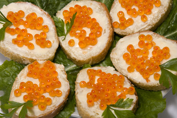 Red caviar sandwiches