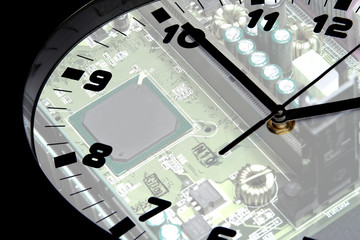 clock and circuit board as the background
