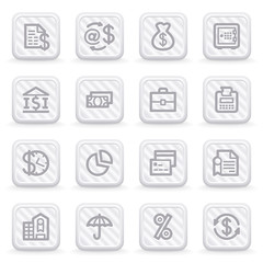 Finance icons on gray buttons.