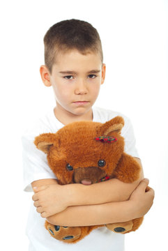 Sad Boy Holding Teddy Bear