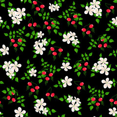 seamless texture of wild roses fruits and flowers