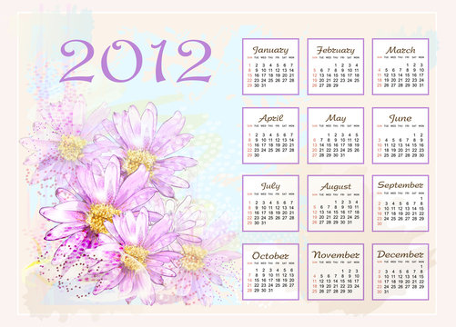 calendar 2012  with pink flowers