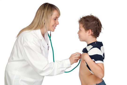 Pediatrician woman making a checkup for child