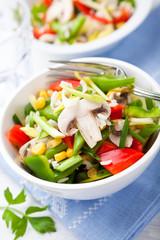 Rice salad with mushrooms and vegetables