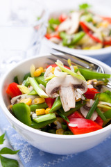 Rice salad with mushrooms and vegetables