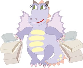 Cartoon dragon with bags – chinese symbol of 2012