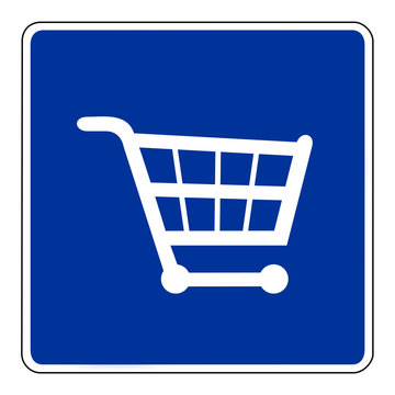 blue shopping basket sign