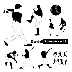 Vector Set of baseball players Silhouette illustrations