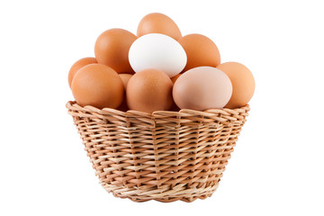 basket filled with eggs,isolated on white