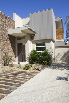 Side angle of a contemporary designer townhouse