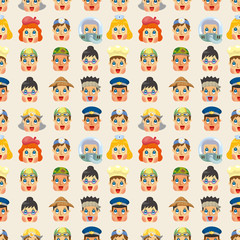 cartoon people job face seamless pattern