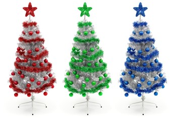Red, green and blue decorated Christmas tree