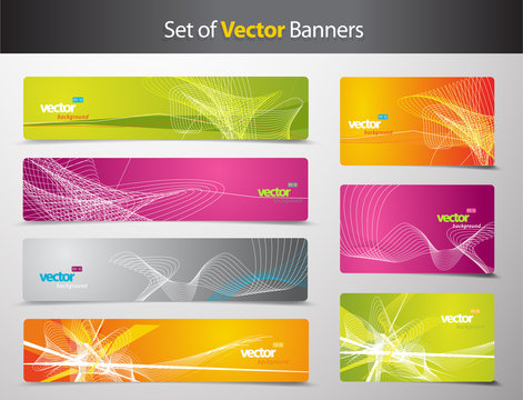 Set of abstract colorful web headers and gift cards.