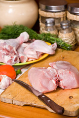 Hen on a chopping board