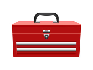 closed red toolbox isolated on white background