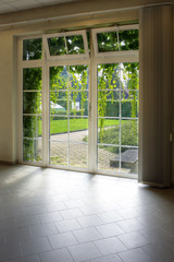 Modern residential window with way on garden (HDR image)